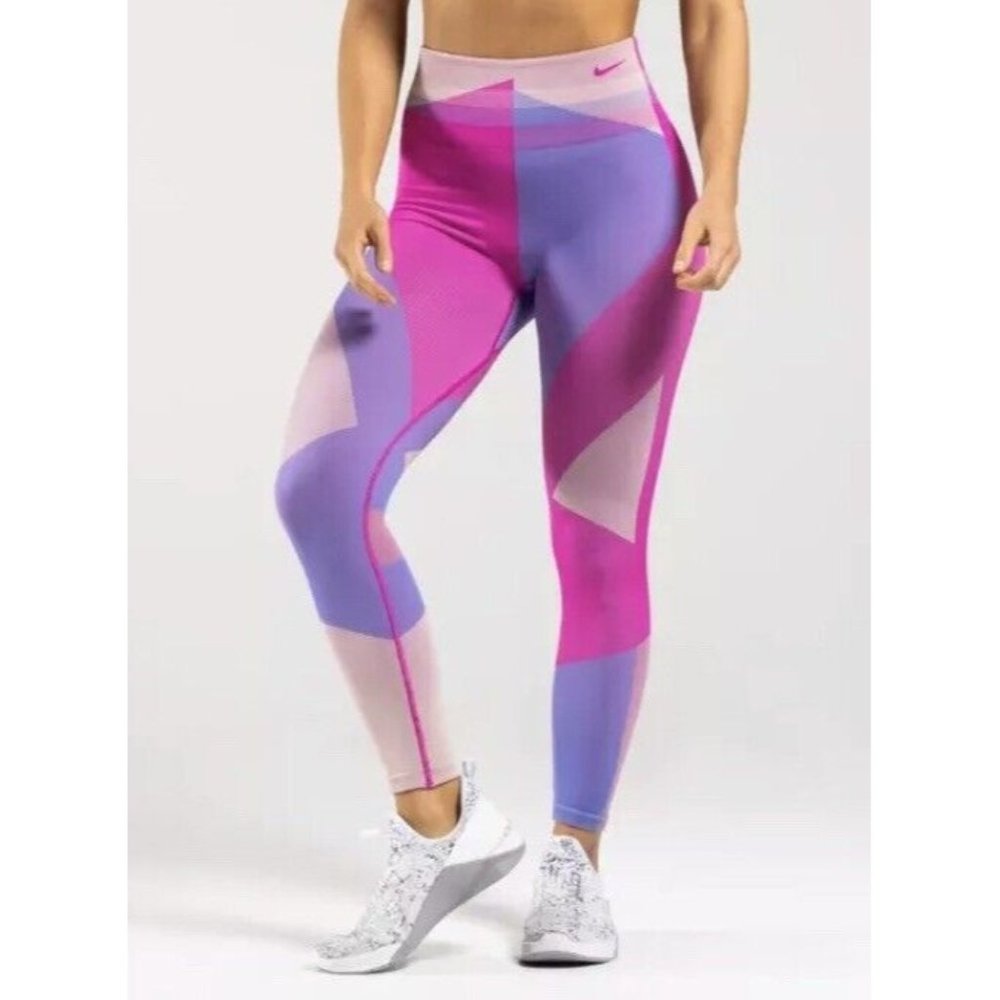 Nike Women's Sculpt Icon Clash Seamless 7/8 Pink Tights Size Small CJ4135-601